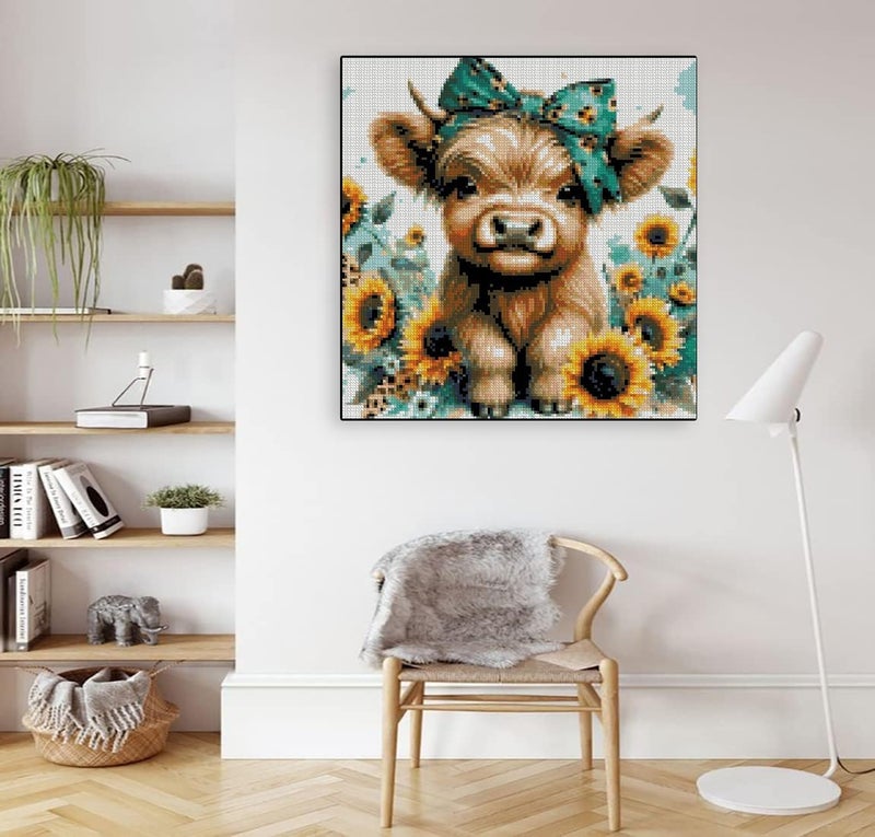 TaeYsck Cow Stamped Cross Stitch Kits for Adults Beginner, Sunflowers Counted Cross Stitch Kits Printed Stitching Cute Patterns Dimensions Needlepoint Art Crafts Embroidery Kits for Adults Beginners - Image 3
